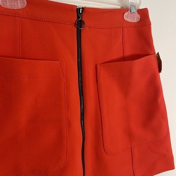 NEW Rachel Mini Skirt 0 Apron Pockets Coral Orange Red Retro Mod Zip Front - Picture 4 of 13
